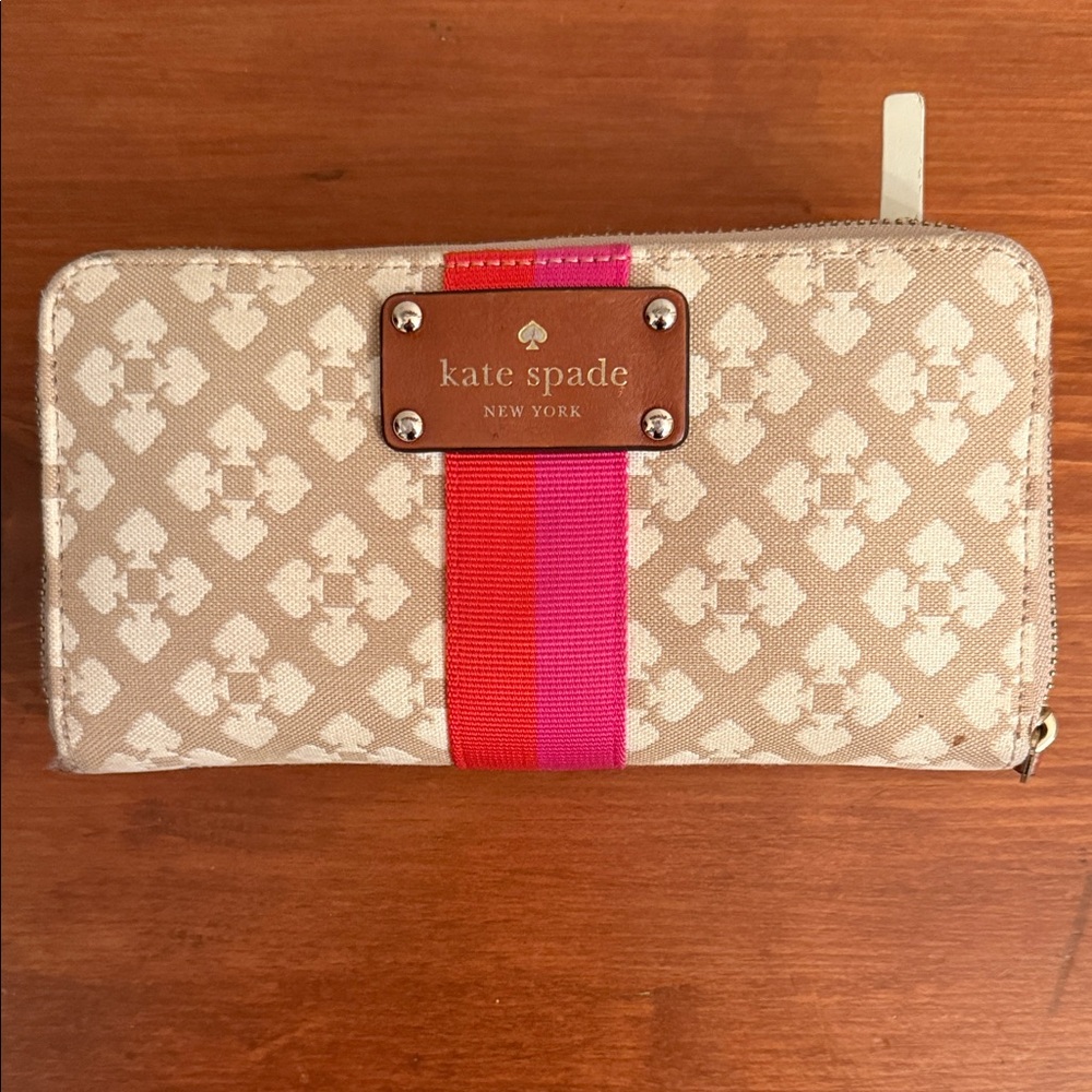 Kate Spade Beige Wallet with Pink Stripe